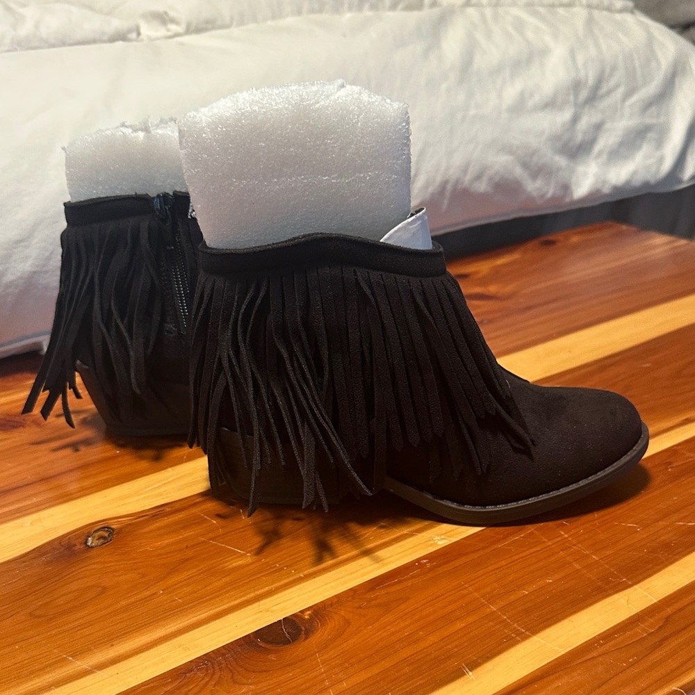 Fringe Ankle Boots - Black